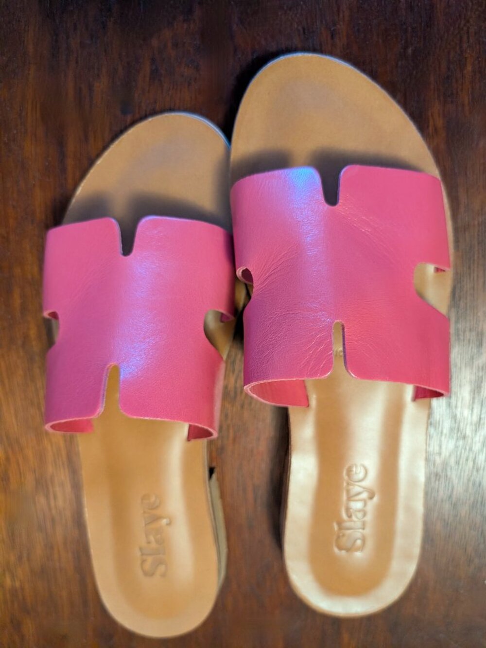 Slaye Made in Italy Pink Leather Slide Sandals Size 39 / US 9 New with Dust Bag